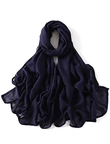 Txameru Women's Viscose Cotton Hijab Scarf - color: Navy Blue