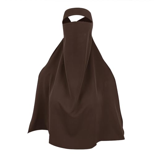 Single Layer Niqab, Soft Chiffon Muslim Veil Face Cover, One Layer Nose Piece, Hijab Prayer Face Mask for Women Men - color: Brown_b