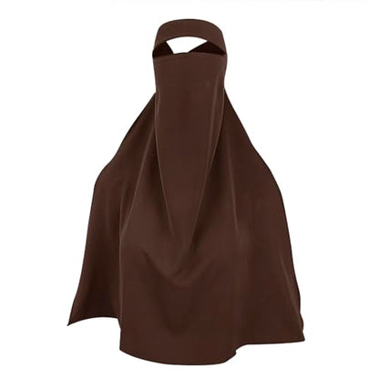 Single Layer Niqab, Soft Chiffon Muslim Veil Face Cover, One Layer Nose Piece, Hijab Prayer Face Mask for Women Men - color: Brown_b