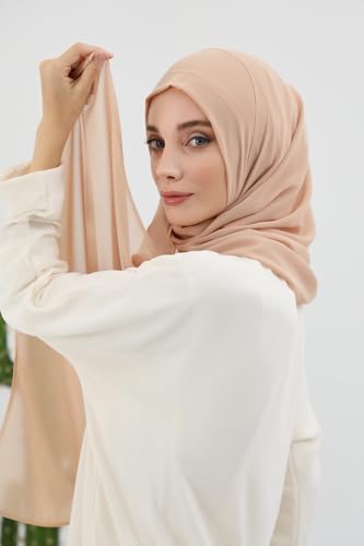 Aisha's Design Instant Chiffon Shawl for Women Modesty Turban Hijab Head Wrap Ready to Wear Women Headscarf - color: Sand Brown