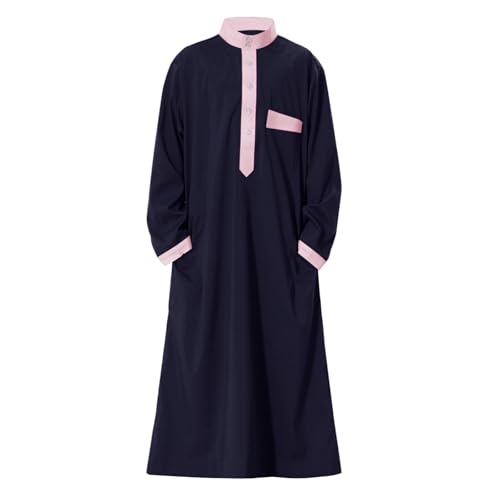 Arabic Thobe for Muslim Boys Eid Outfit Long Sleeve Kaftan Kids Prayer Dress Boys Muslim Thobe Ramadan Islamic Clothing - color: Navy, size: 3-4T