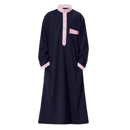 Arabic Thobe for Muslim Boys Eid Outfit Long Sleeve Kaftan Kids Prayer Dress Boys Muslim Thobe Ramadan Islamic Clothing - color: Navy, size: 13-14 Years