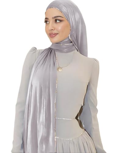 Shimmer Party Hijab, Lightweight Stylish Hijab Scarf for Women - color: Light Gray