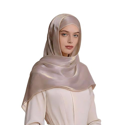 Organza Sheen Shimmer Crepe Hijab Scarf for Women Lightweight Sheer Shawl Wrap for Wedding and Evening Dresses - color: Nude