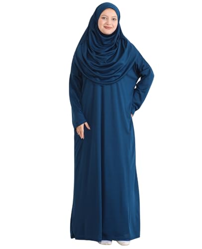 Prien Muslim Dress For Women With Hijab, Abaya, Instant Prayer Clothes Set, Islamic Wear, Dubai Kaftan Jilbab Burqa - color: Navy Blue, size: X-Small-XX-Large