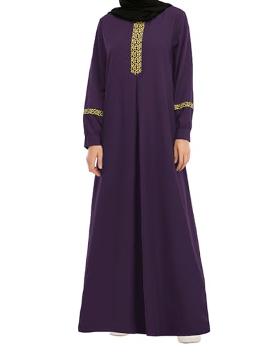 WSPLYSPJY Womens Muslim Abaya Dress Zipper Islamic Robe Pockets Maxi Prayer Clothes with Hijabs - color: Deep Purple, size: 4X-Large