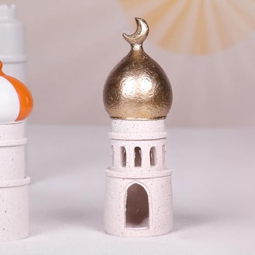 Decorative Mosque Tower with Gold Dome, Hand Painted, 7.87 x 2.95 x 2.95 inches, White and Gold - size: 2.95*2.95*7.87in