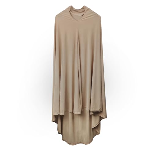 BXT Long Khimar Hijab Women One-Piece Full Cover Prayer Scarf Soft Jersey Muslim Headscarf Solid Color Islamic Ramadan Turban - color: Khaki