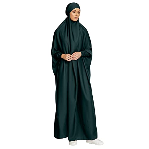 ODIZLI Muslim One Piece Prayer Hijab Dress Women Hooded Abaya Full Cover Islam Dubai Modest Robe - color: Dark Green, size: One Size