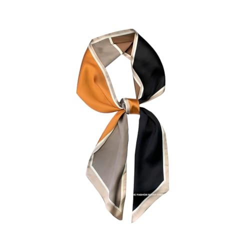 Silk Feeling Head Scarf Fashion Satin Hair Scarf Square Long Scarves for Women Gifts - color: 02 Grey Black Orange 5.12 X 59 Inch