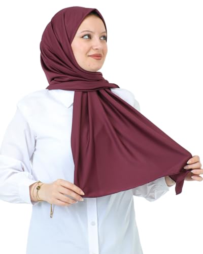 Prien Hijab For Women Muslim Lightweight Scarf Head Scarves For Girls Islamic Long Headscarf Chiffon Shawl Prayer Set Ramadan - color: Cherry