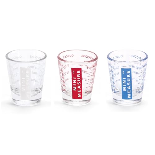 Kolder Mini Measure Multi-Purpose Shot Glass, Heavyweight Glass, Patriotic Red White And Blue, 3-Piece Set, For Liquid And Dry Ingredients And Precise Recipe Prep - color: Red, White and Blue, size: Set of 3