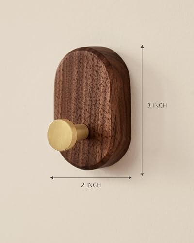 Wood Coat Hooks Wall Mount - Modern Walnut Coat Hook with Bronze Accent for Hanging Clothes,Keys,Purse,Robes,Towel,Backpacks, Single Brass Wall Hooks Heavy Duty for Entryway, Closet, Bathroom (4 Pack) - style: 4 Pack