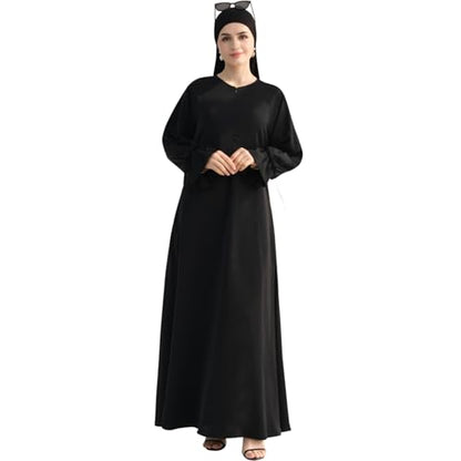 khalat Women's Muslim Kaftan Abaya Dress Eid Prayer Dress for Women Islamic Daily Dress Smooth Flowy Muslim Women Clothes - color: Black, size: Medium