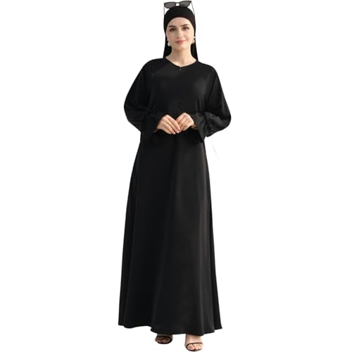 khalat Women's Muslim Kaftan Abaya Dress Eid Prayer Dress for Women Islamic Daily Dress Smooth Flowy Muslim Women Clothes - color: Black, size: Large