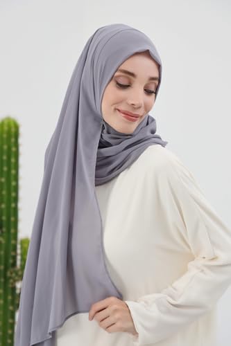 Aisha's Design Instant Chiffon Shawl for Women Modesty Turban Hijab Head Wrap Ready to Wear Women Headscarf - color: Grey