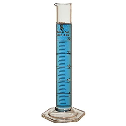 25ml Graduated Cylinder, Borosilicate 3.3 Glass, Single Metric Scale, Karter Scientific 246G2 (Pack of 25) - size: 25ml, style: Pack of 25