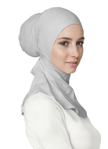 Lina & Lily Jersey Tie Back Hijab Underscarf with Neck Cover Full Coverage for Muslim Women - color: Light Gray