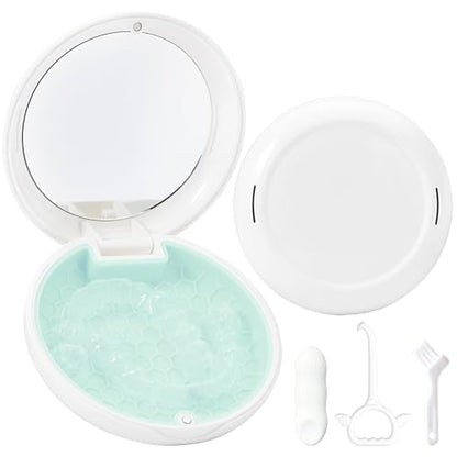Retainer Case Slim Aligner Case with Vent Holes Removable Inner Tray Silicone for Easy Cleaning, Retainer Removal Tool and Brush (White Green) - color: White Green