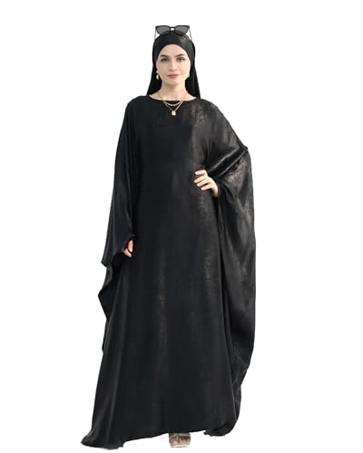 Qianliniuinc Women Muslim Full Cover Long Dress - Loose Hooded Dress Abaya Prayer Robe Islamic Clothes One-Size - color: Black a