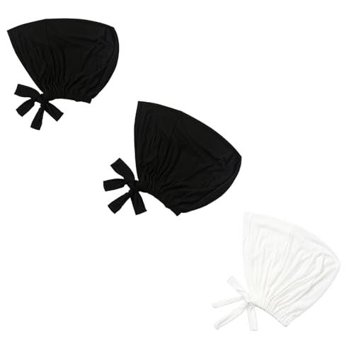 3PCS Under Hijab Head Cap Muslim Under Scarf Hijab Solid Color Women Under Scarf Hat Stretchy Sleeping Cap - color: Black,black,white
