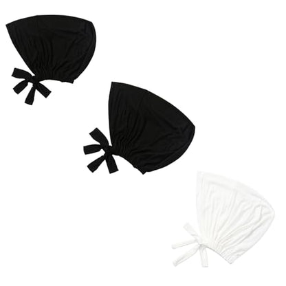 3PCS Under Hijab Head Cap Muslim Under Scarf Hijab Solid Color Women Under Scarf Hat Stretchy Sleeping Cap - color: Black,black,white