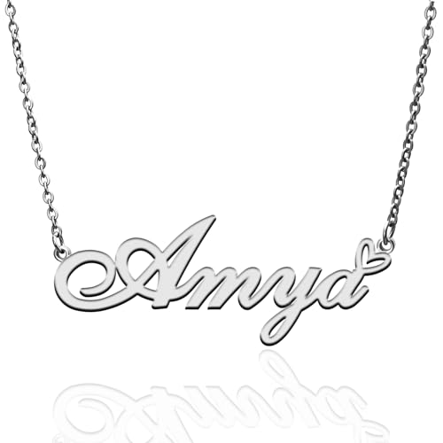 Custom Name Necklace Customized Personalized Plated Necklace for Mother Daughter Friendship Women Valentine's Day Christmas Birthday New Year Party - style: Amya Silver