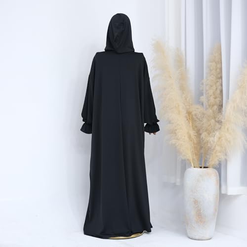 Muslim Dress for Women Pakistani Kaftan Abaya Robe Arabic Islamic Prayer Clothes Dubai Outfits - color: Black