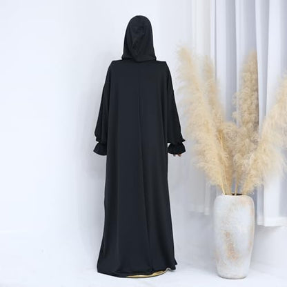 Muslim Dress for Women Pakistani Kaftan Abaya Robe Arabic Islamic Prayer Clothes Dubai Outfits - color: Black