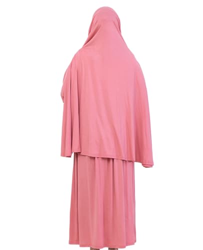 Prien Soft Prayer Dress For Women, Muslim Abaya Hijab Set, Long Turkish Cotton Praying Outfit, Islamic Clothes For Ramadan - color: Dusty Rose