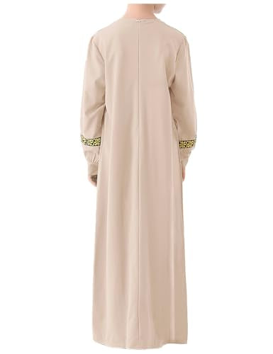 WSPLYSPJY Long Sleeve Abaya for Girls Muslim Islamic Dresses Kids Printed Maxi Prayer Clothes Robe - color: Light Khaki, size: 11-12 Years