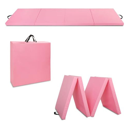 Outroad 6/8/10' Foldable Gymnastics Gym Exercise Aerobics Mat, PU Leather Tumbling Mat with Hook & Loop Fastener for Stretching Yoga Cheerleading Martial Arts - Versatile Fitness Mat for Home Workout - color: Pink 4 folding mat 8' x 2' x 2"