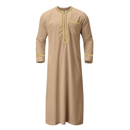 Muslim Clothes For Men Islamic Clothing Umrah Arabic Thobe Kaftan - color: Khaki, size: Medium