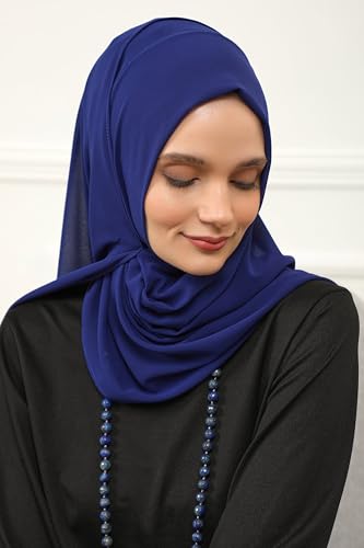 Aisha's Design Instant Chiffon Shawl for Women Modesty Turban Hijab Head Wrap Ready to Wear Women Headscarf - color: Sax Blue