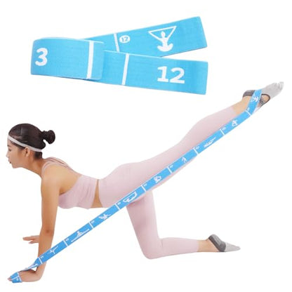 Yoga Strap with 10/12 Loops - Multi-Functional Stretch Band for Pilates, Dance, Gymnastics, Physical Therapy, Flexibility & Resistance Training, Ballet, Latin Workouts - color: Blue