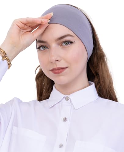 Prien Women Cotton Hijab Cap, Stretchy Head Cover, Pre-Sewn Inner Muslim Scarf Undercap, Non Slip Headband for Daily Wear - color: Grey