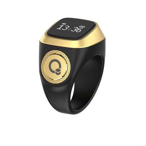 IQibla Smart for Zikr Ring with Waterproof Digital Tasbih Counter, for OLED Display, Vibration Reminder for Prayer Times, Blue-tooth Connection to APP, Long-Lasting 40mAh for battery(Black 20mm) - color: Black, size: 20mm