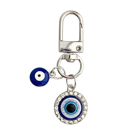 Blue Evil Eye Keychain Hamsa Hand Protection Keyring Good Luck Amulet for Purse Keys,Spiritual Gift for Women Men - color: Silver Diamond Eyes