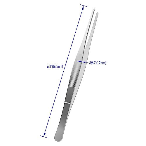 6.3" Stainless Steel Tweezers, Straight Blunt, 3/64" Thick | Round Serrated Tip, Multipurpose Daily Garden Home Lab Craft Repairing Tool - size: 6.3"L(3/64"T)