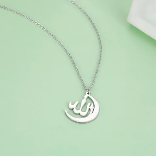 LIKGREAT Allah Necklace Stainless Steel Crescent Moon Allah Pendant Necklace Islamic Muslim Faith Jewelry for Eid Ramadan - style: s2
