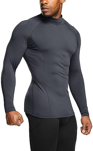 TSLA Men's Thermal Long Sleeve Compression Shirts, Mock/Turtleneck Winter Sports Running Base Layer Top - color: Mock Neck Charcoal, size: Medium