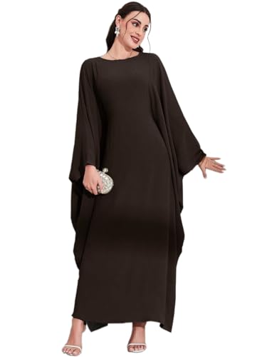 Women's Modest Hidden Adjustable Belt Oversized Abaya Muslim Dress Prayer Robes Kaftans - color: Dark Coffee