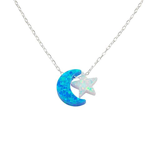 Martinuzzi Accessories Opal Moon and Star Necklace 925 Sterling Silver Chain - style: Blue Moon White Star