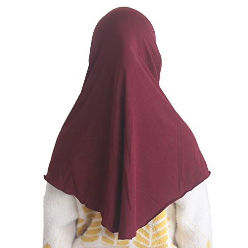 Girls Hijab Muslim Scarf for Kids – Ready to Wear, Solid Color, Soft & Breathable Daily Headwear for Ages 6-11 - color: Wine Red