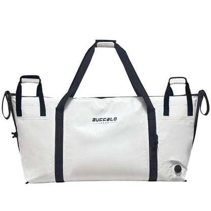 Buffalo Gear Insulated Fish Cooler - 27.5QT 58QT Waterproof Flat Bottom Bag, Leakproof and Fishing Kill Bag - color: White-69QT
