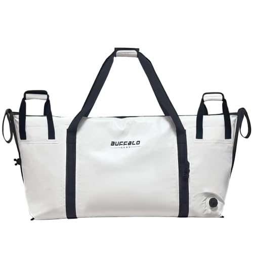 Buffalo Gear Insulated Fish Cooler - 27.5QT 58QT Waterproof Flat Bottom Bag, Leakproof and Fishing Kill Bag - color: White-69QT
