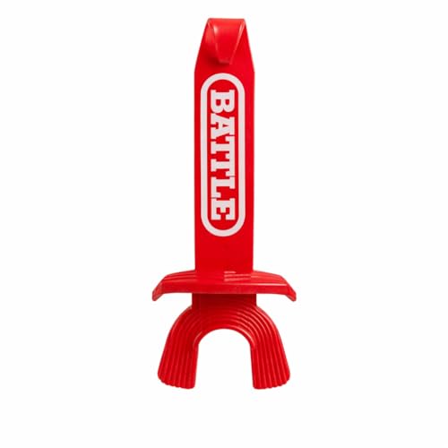 Battle Speed XL Football Mouthguard with Connected Thick Strap, Advanced Composite, No Boil, for Braces, Maximum Breathability, Youth and Adult (Red) - color: Red