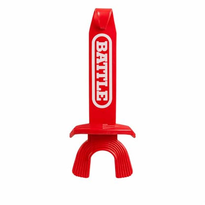 Battle Speed XL Football Mouthguard with Connected Thick Strap, Advanced Composite, No Boil, for Braces, Maximum Breathability, Youth and Adult (Red) - color: Red