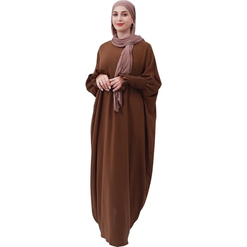 Lenmipot Islamic Women Jilbab Abayas Muslim Abaya Dress for Women Middle East Kaftan Dubai Dress Eid Prayer Clothes - color: Coffee