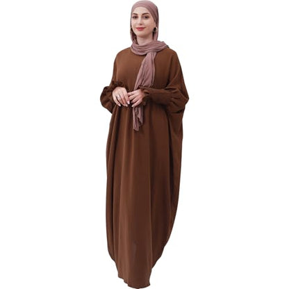 Lenmipot Islamic Women Jilbab Abayas Muslim Abaya Dress for Women Middle East Kaftan Dubai Dress Eid Prayer Clothes - color: Coffee